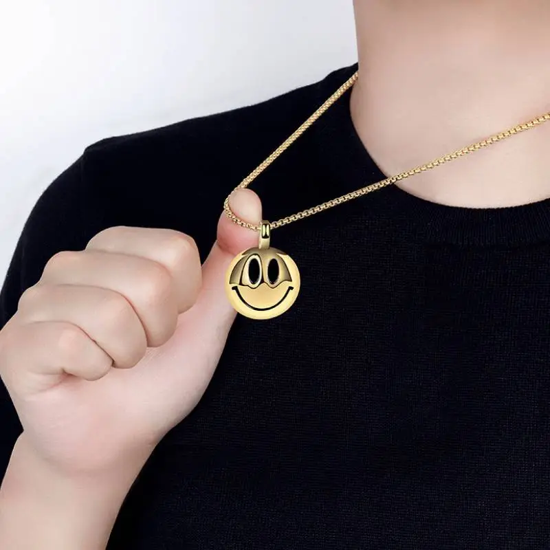 Titanium Steel Smiley Face Pendant Necklace-1