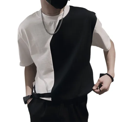 Black And White Stitching Round Neck T-Shirt