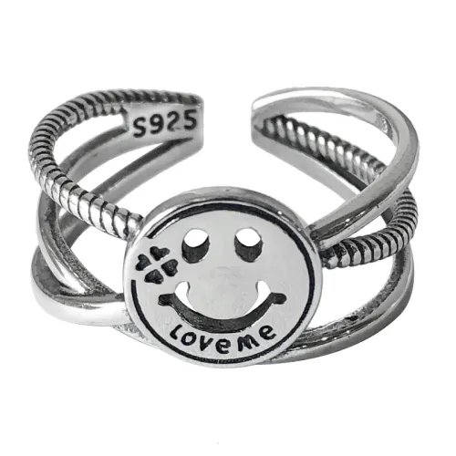 South Korea Dongdaemun Smiley Goodluck Ring Women's Index Finger Multi-layer Chain Simple All-match Fashion Personalized Thai Silver