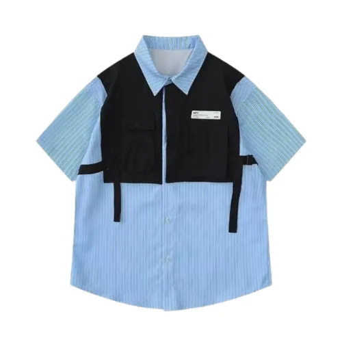 Stripe Stitching Fake Two-piece Short-sleeved Shirt