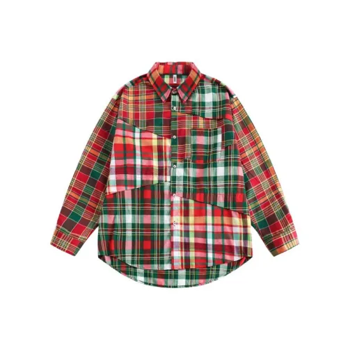 Trendy Brand Design Stitching Plaid Casual Long Sleeve Shirt