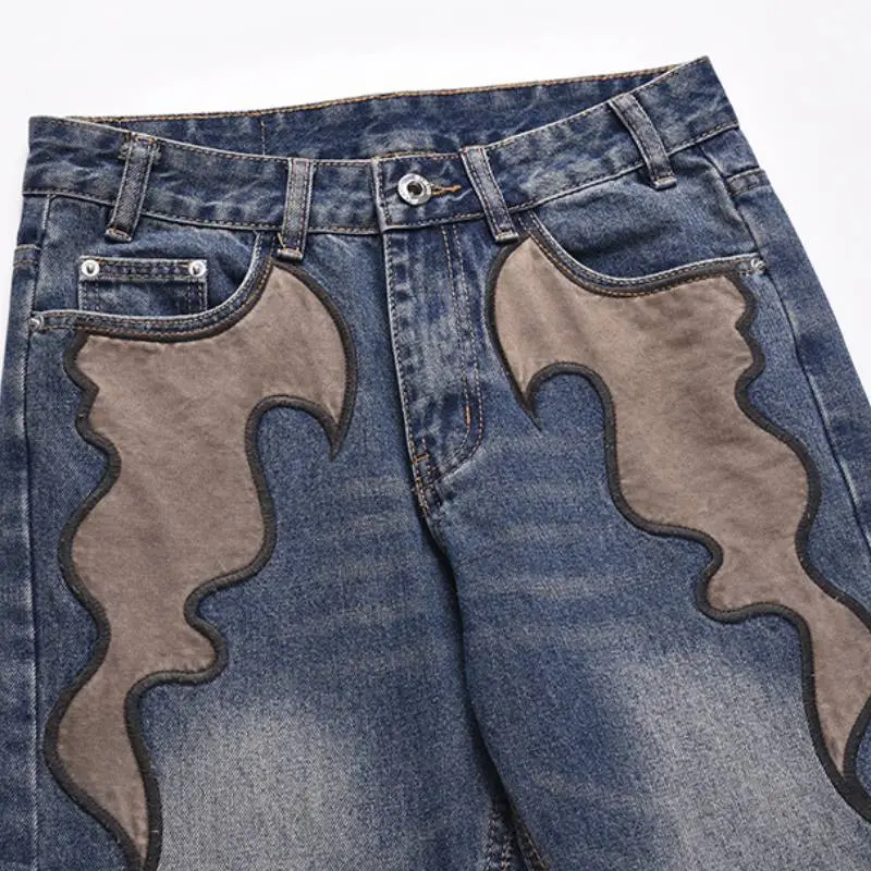 Embroidered Flame Retro Washed Loose Micro flared Pants-2