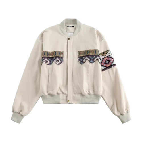 Retro Ethnic Style Pattern Stitching Bomber Jacke