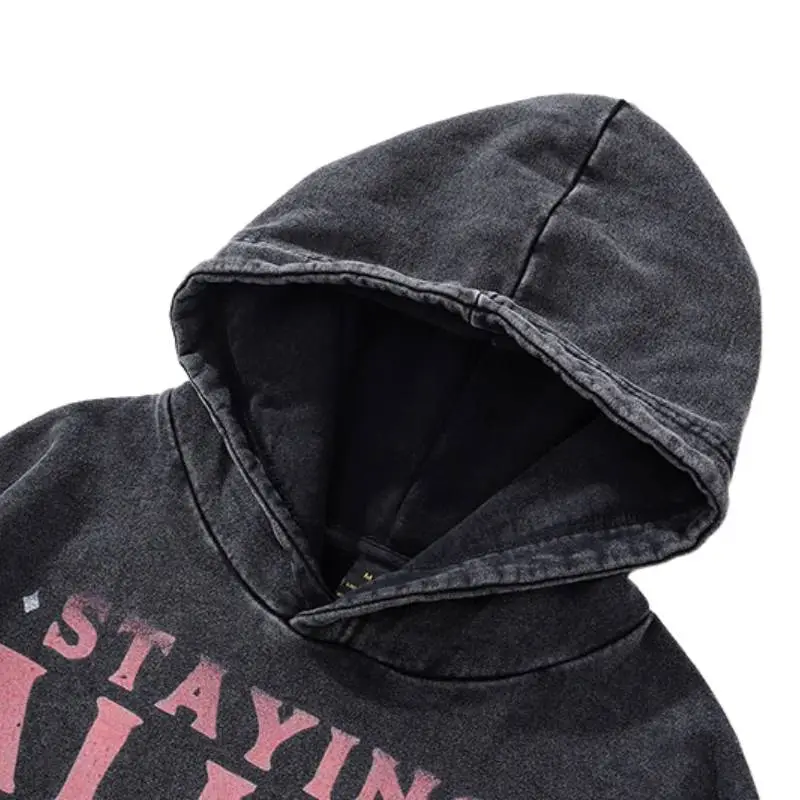 Punk Skull Print Heavy Dusted Hooded-3