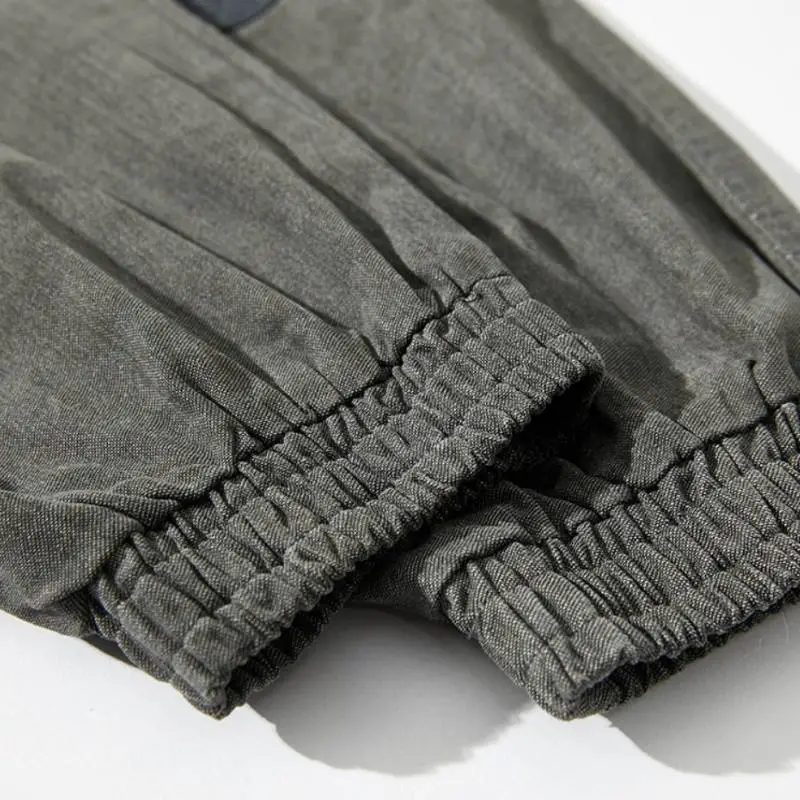 Retro Contrast Stitching Patch Decorative Jogger Pants-4