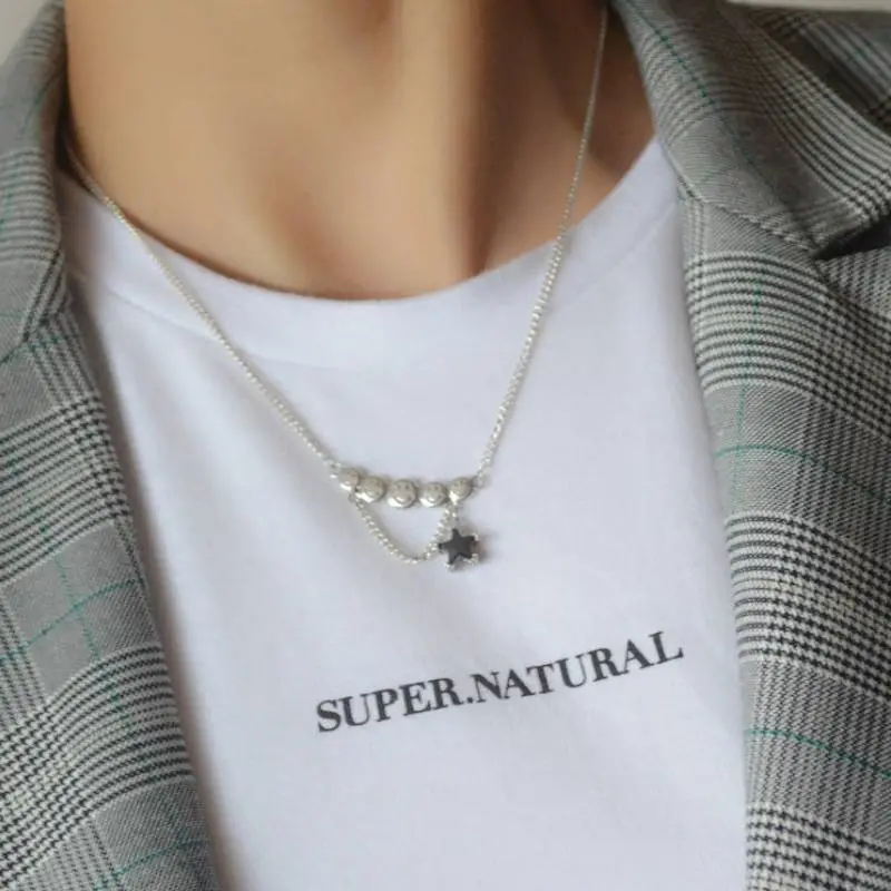 Silver Smiley Five Pointed Star Necklace-2