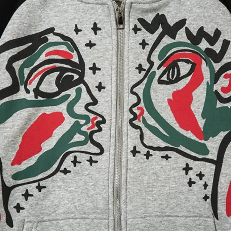 New High Street Trendy Abstract Figures Loose Fit and Versatile Hoodie-7