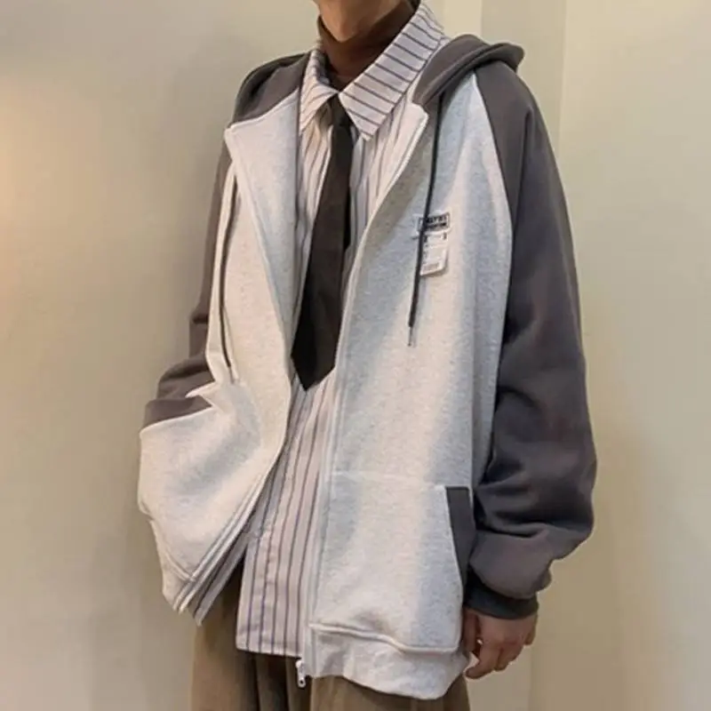 Casual Hooded Jacket with Splicing Design-4