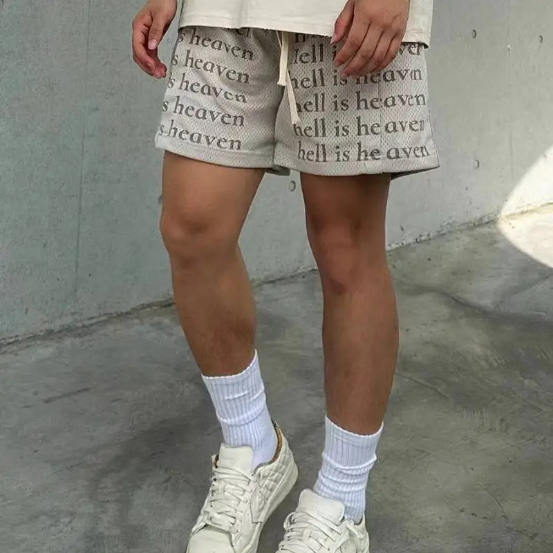 Letter Print Retro Casual Drawstring Shorts-1