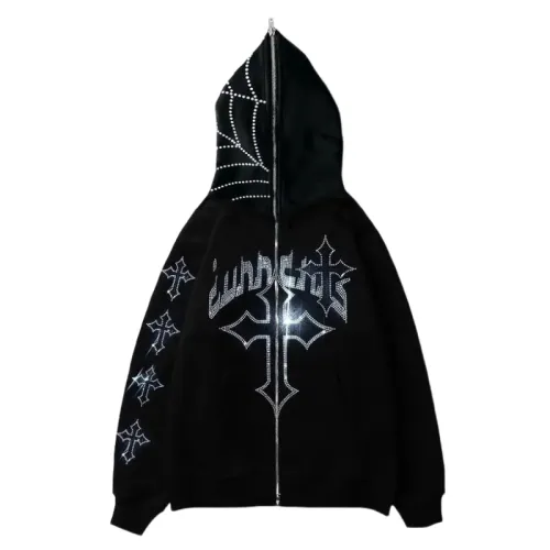 Diamond Printed Casual Hip-hop Zipper Hoodie