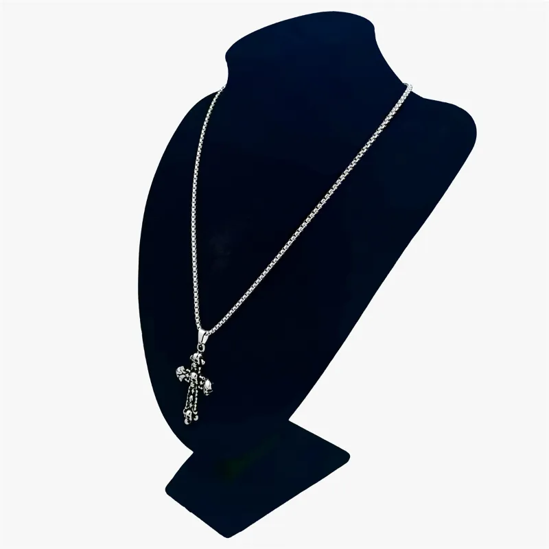 Hip hop Fashion Brand Punk Style Skull Cross Head Titanium Steel Necklace-1