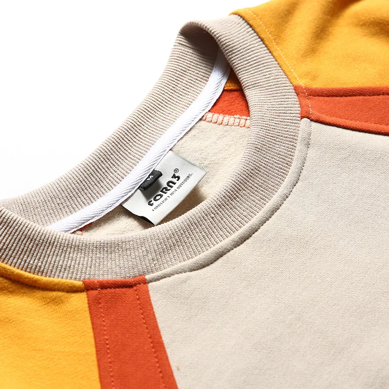 Retro Contrast Color Splicing Multi Pocket Crewneck Long Sleeve Sweatshirt-2