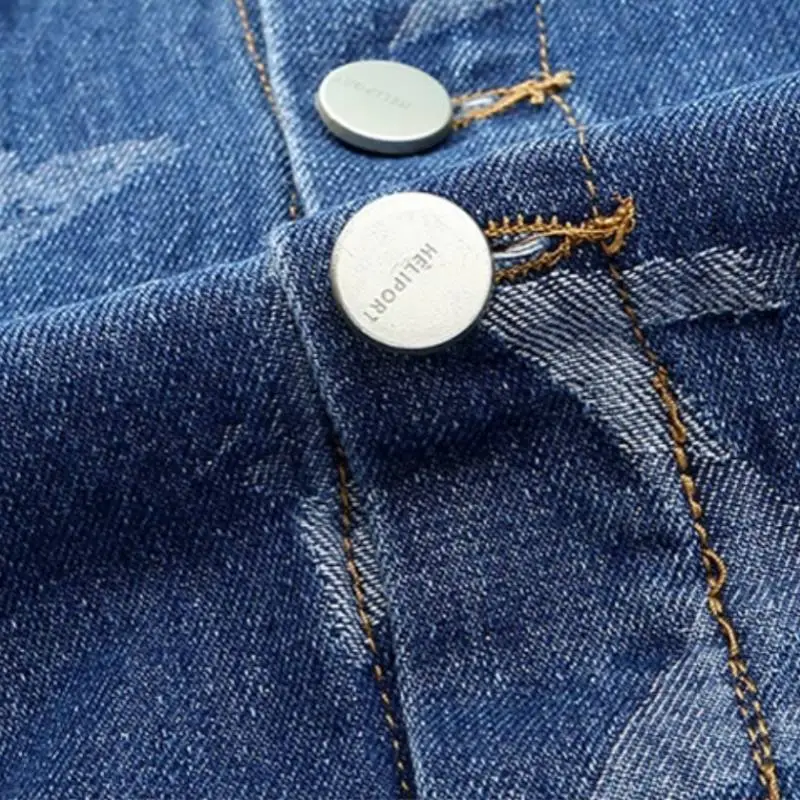 HELIPORT Apron Washed Vintage Star Print Lapel Loose Casual Relaxed High Street Denim Coat-5
