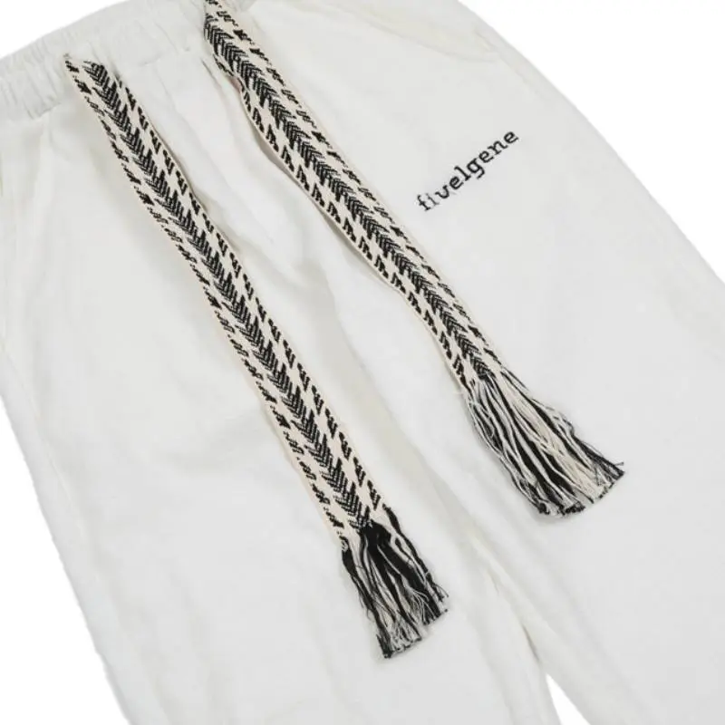 Woven Drawstring Decorative Ankle Pants-4