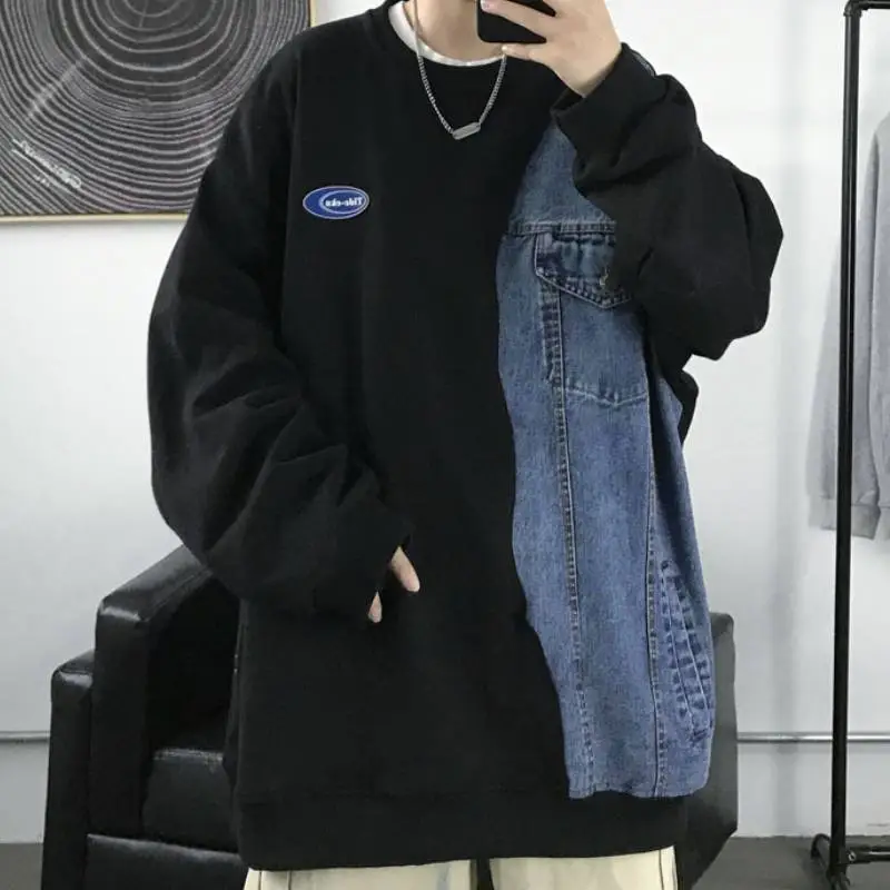 Denim Stitching Sweatshirt-2