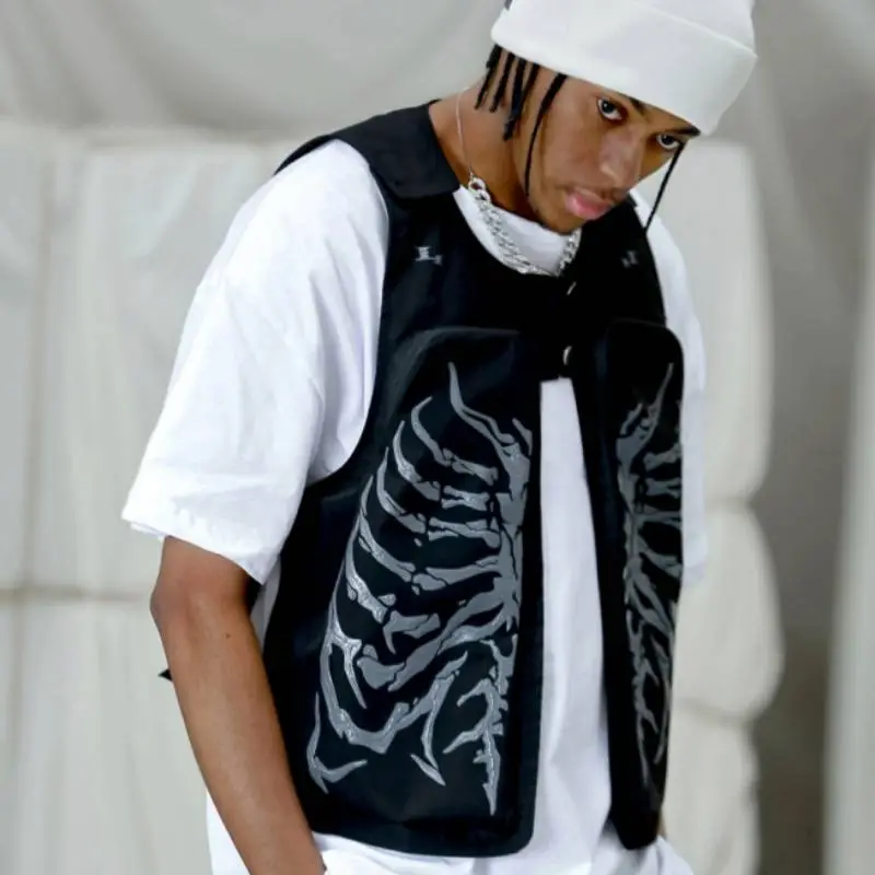 Skeleton Pulling Printing Irregular Functional Vest-3