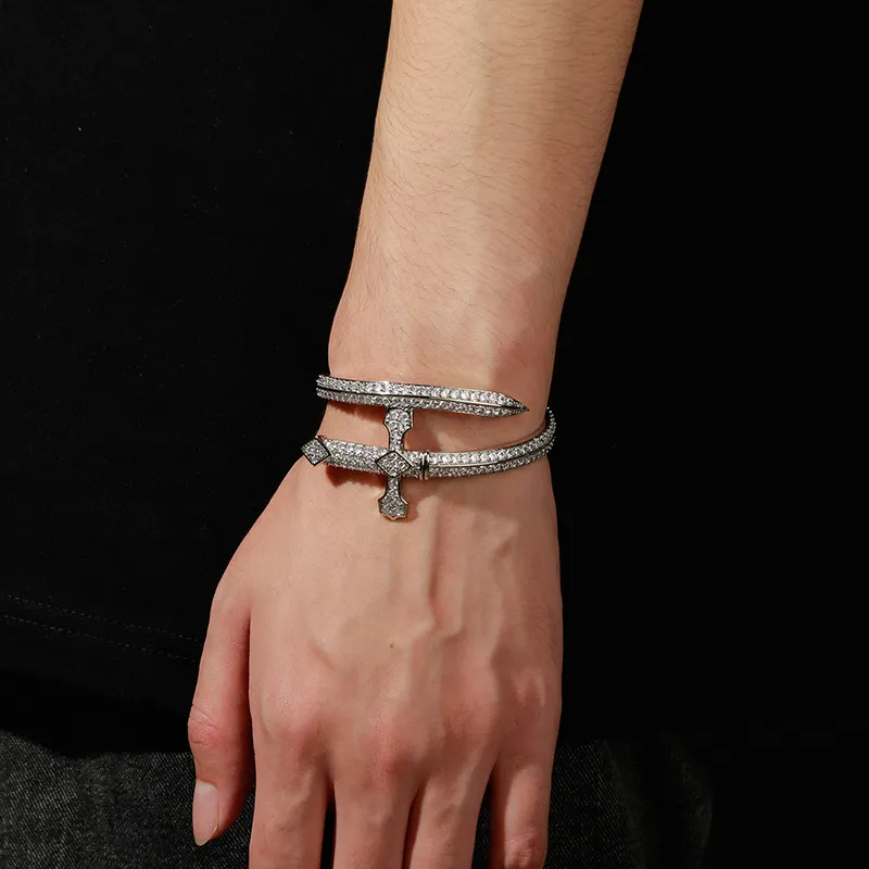 The Sword Of Justice Full Diamond Retro Widened Version Bracelet-4