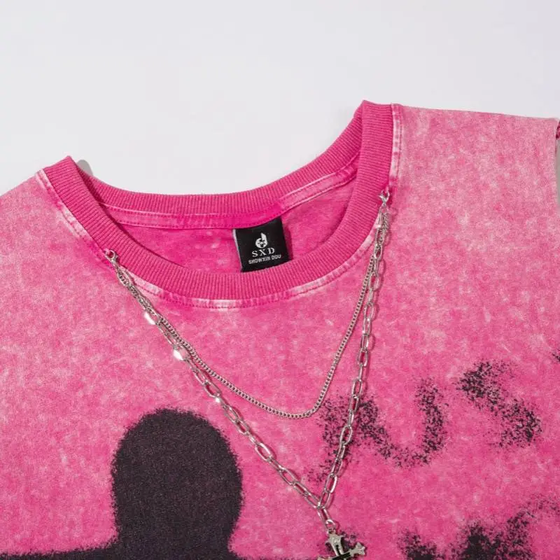 Washed Old Cut Abstract Printed Vest swag OOTD-2
