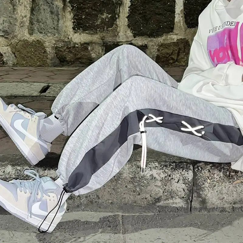 Leg tied Color Matching Drawstring Sports Casual Pants-5