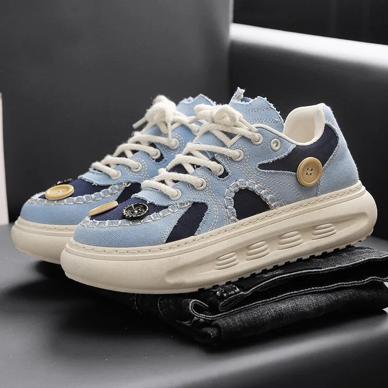 Trendy Button Canvas Shoes with Thick Soles-4