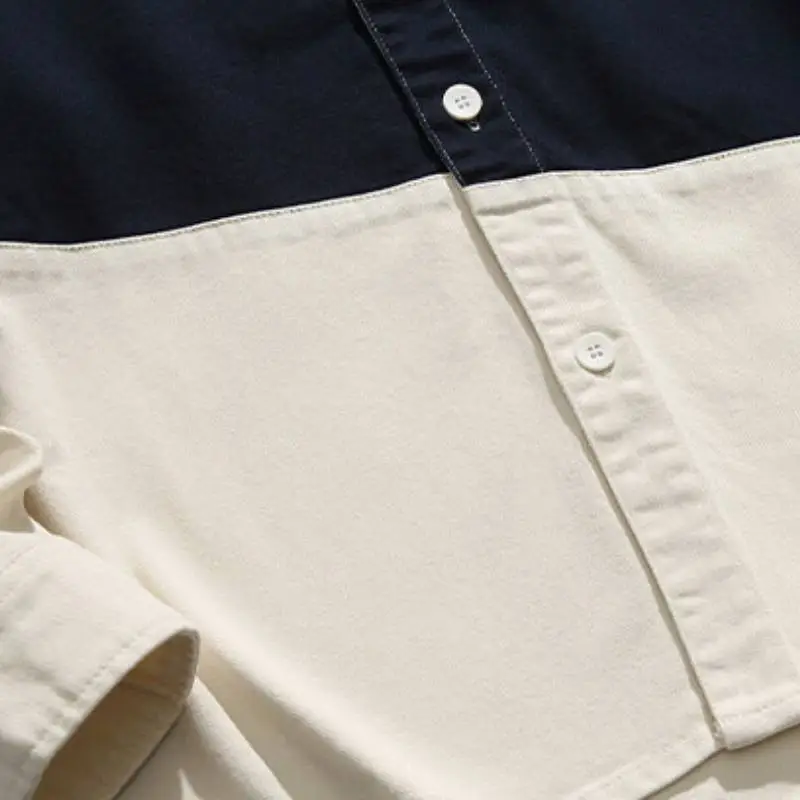 Long sleeved Retro Stitching Contrast Color Trendy Shirt-8