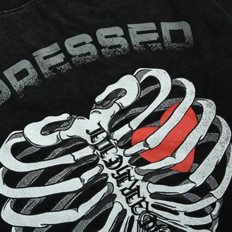 Retro Distressed Skull Heart Print Sweatshirt-7