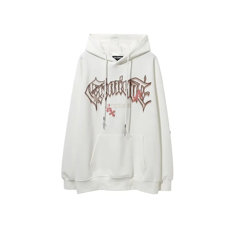 Distressed and Washed Cross Foam Loose Hoodie-4