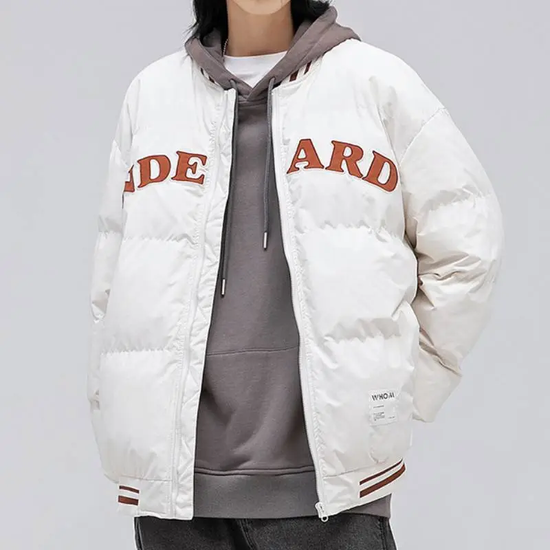College Style Letter Printed Stand up Collar Cotton Coat-2