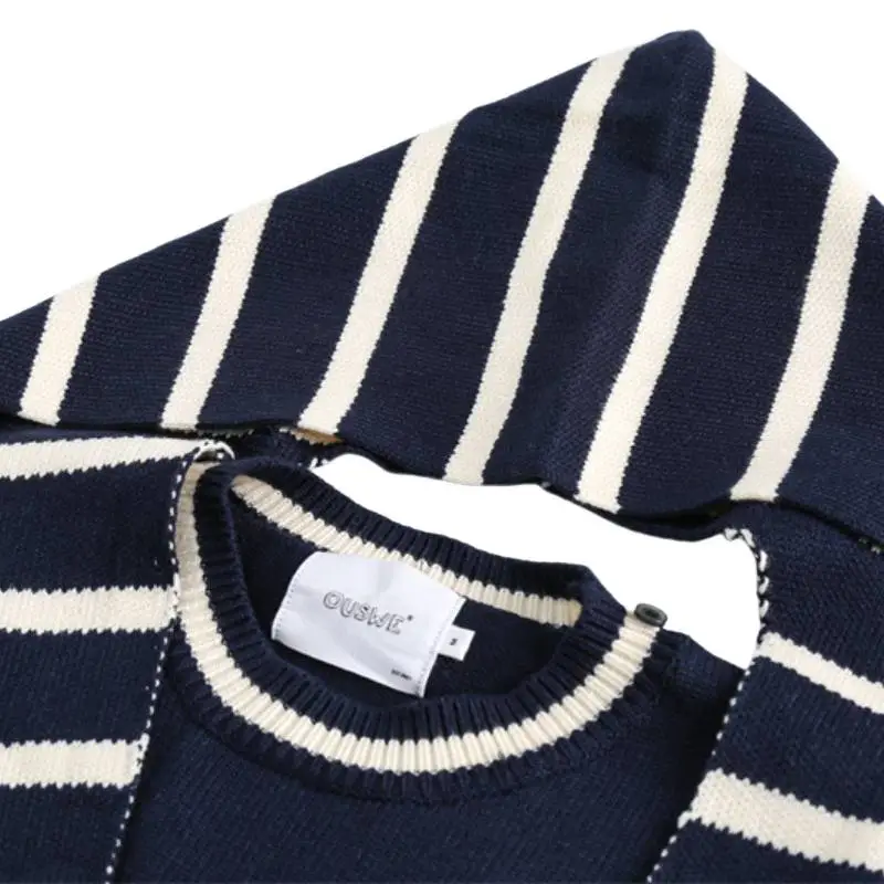 Retro Contrast Color Fake Two piece Loose Crewneck Knitted Sweater-3