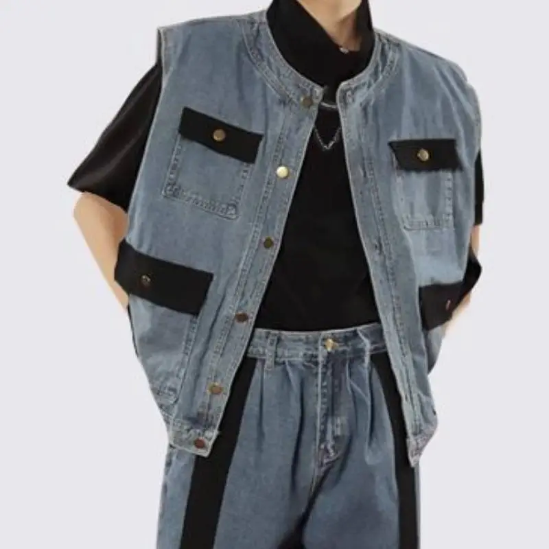 Street Blasting Denim Straight Vest-2