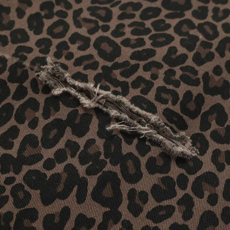 Destruction V Edge Loose Casual Leopard Print Trousers-3