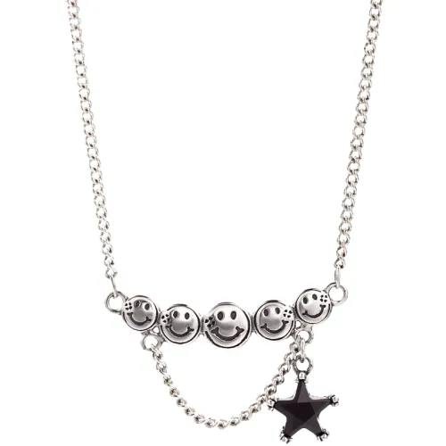 Silver Smiley Five-Pointed Star Necklace