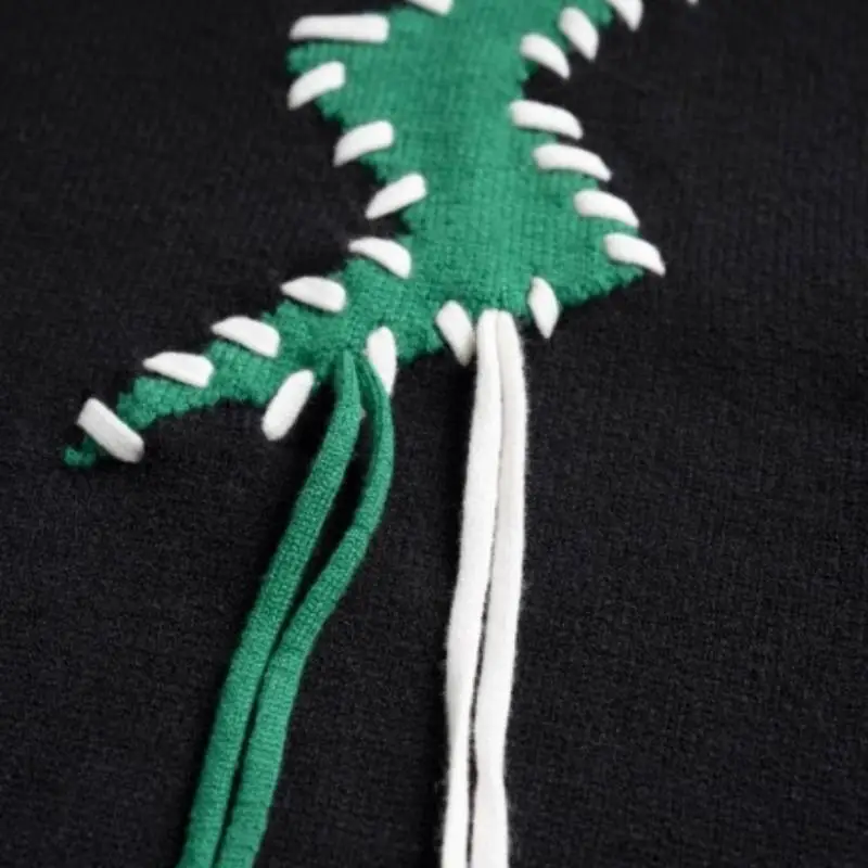 High Street Lightning Embroidered Tassel Knitwear Contrast Color Wear Rope Tide Loose Sweater-5