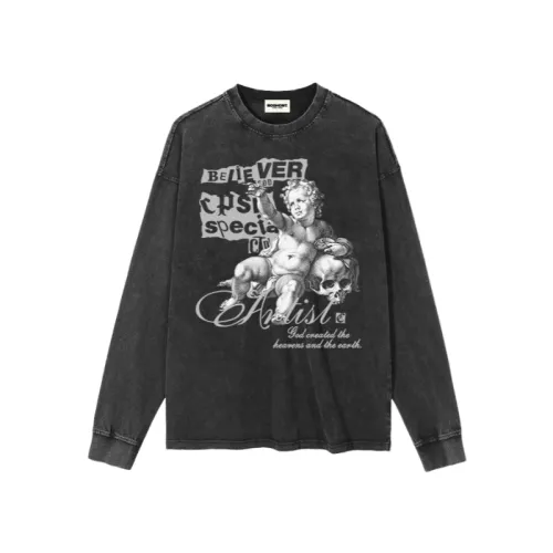 Vintage Skull Angel Printing Washed Long Sleeve T-shirt