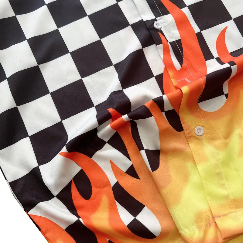 Retro Plaid Flame Short Sleeve Shirt-2