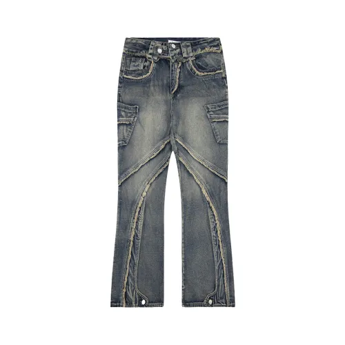 High Street Vintage Line Split Row Edge Multi-Pocket Jeans