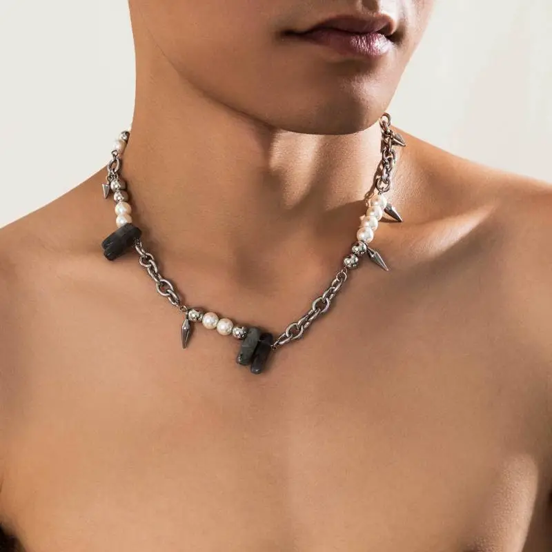 Hip Hop Splicing Pearl Necklace-1