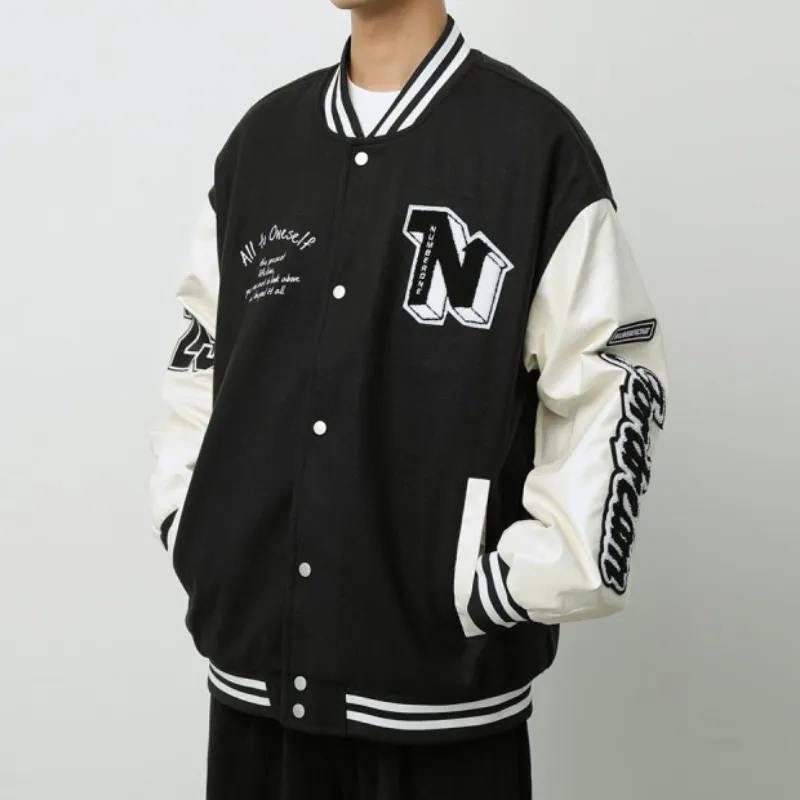 Retro Embroidered Contrast Color Baseball Suit Jacket-12