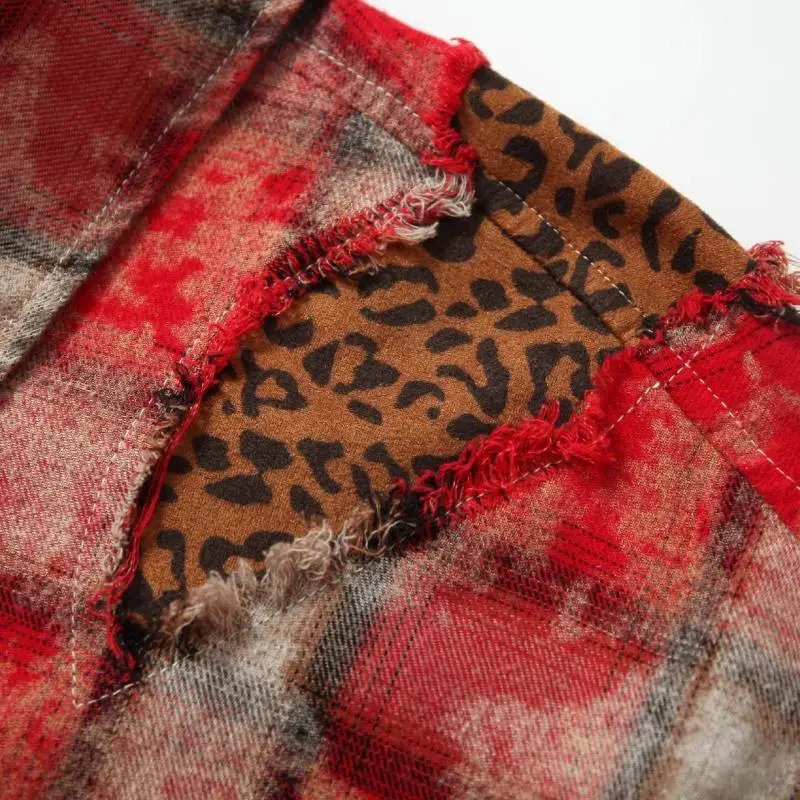 Leopard Print Stitching Long Sleeved Shirt-5