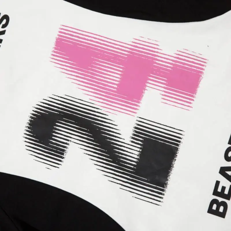 Retro Hip Hop Loose Color Stitching T Shirt-5