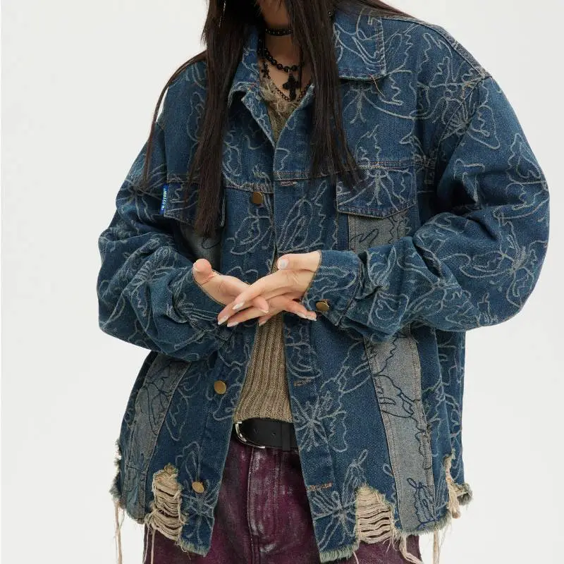 Ripped Loose Denim Jacket-2