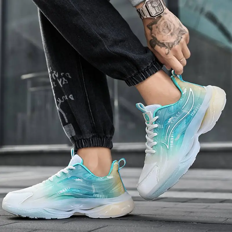 Trendy Gradient Color Thick Soled Sneakers-8