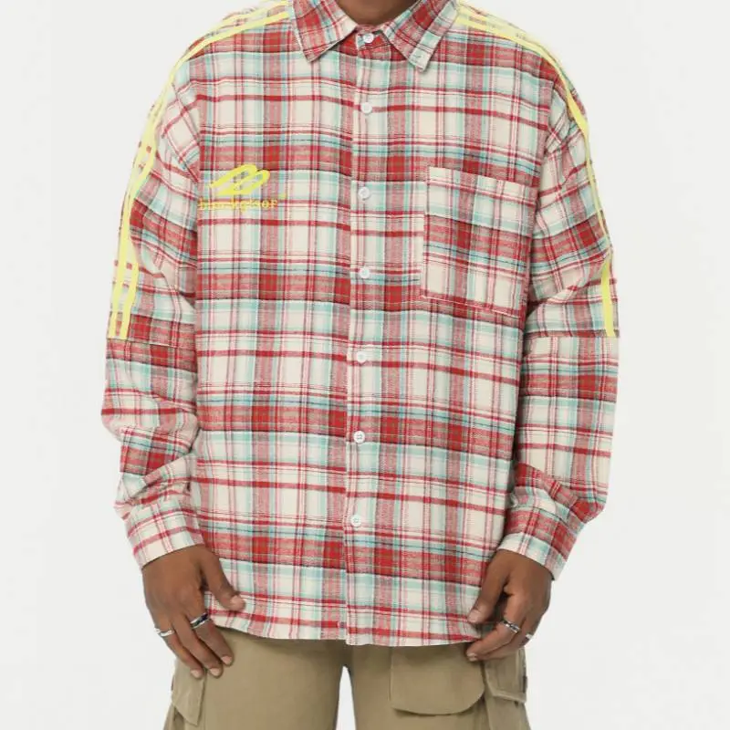 Contrast Color Plaid Shirt-7