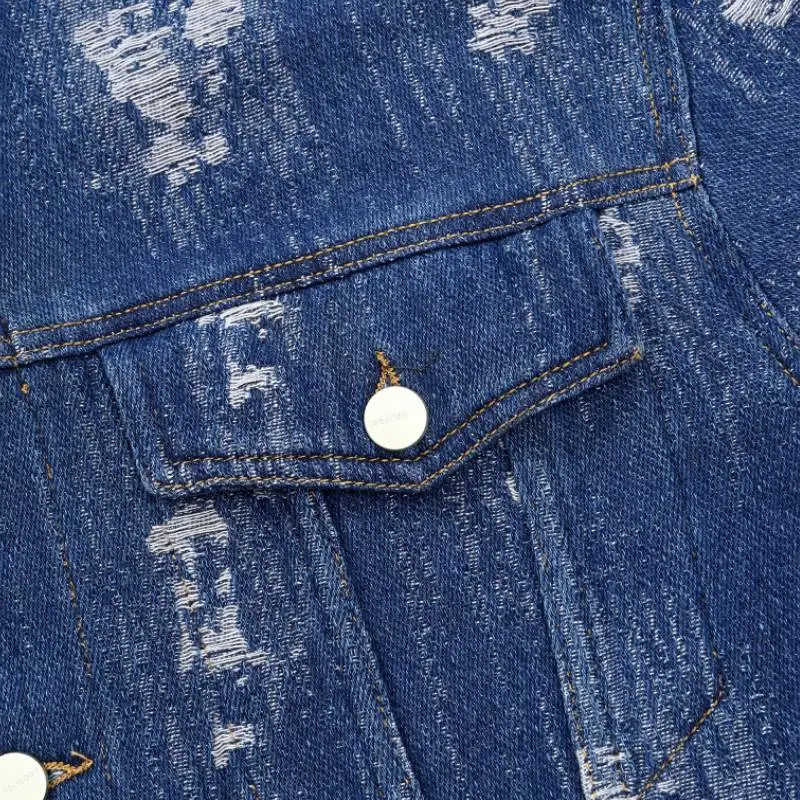 HELIPORT Tassel vintage distressed denim jacket-4