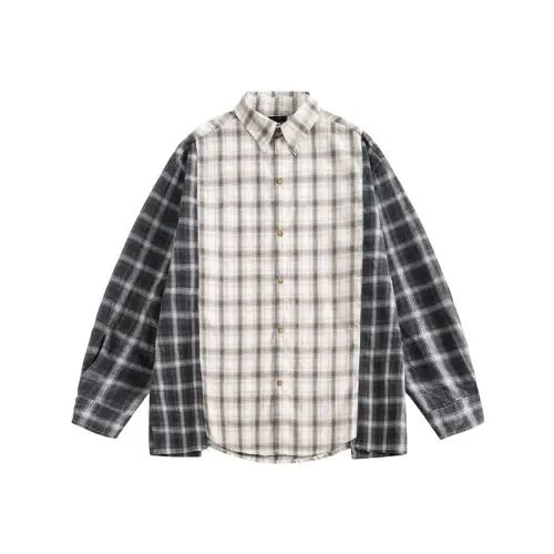 Retro Plaid Stitching Design Long Sleeve Shirt