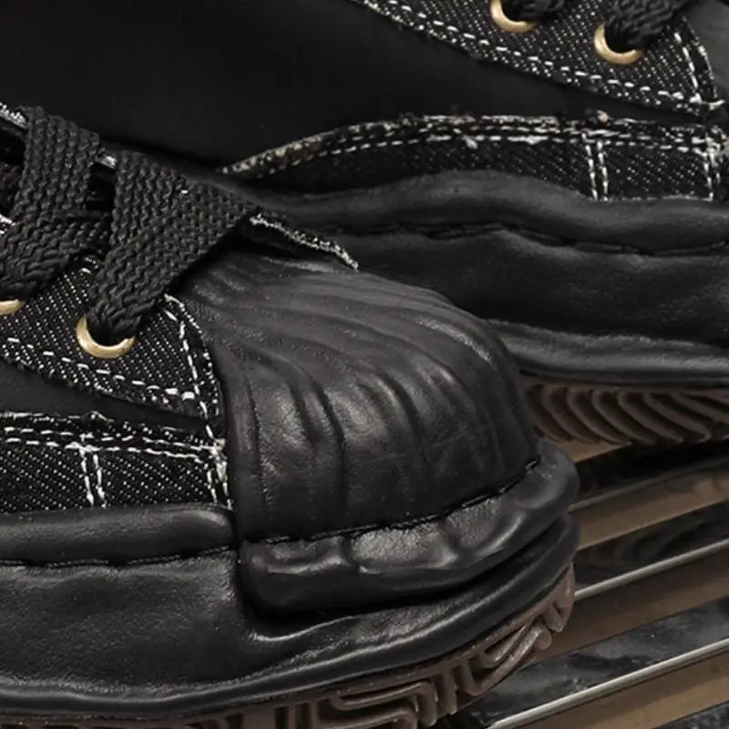 Niche Black Denim Stitching Dissolving Shoes-4