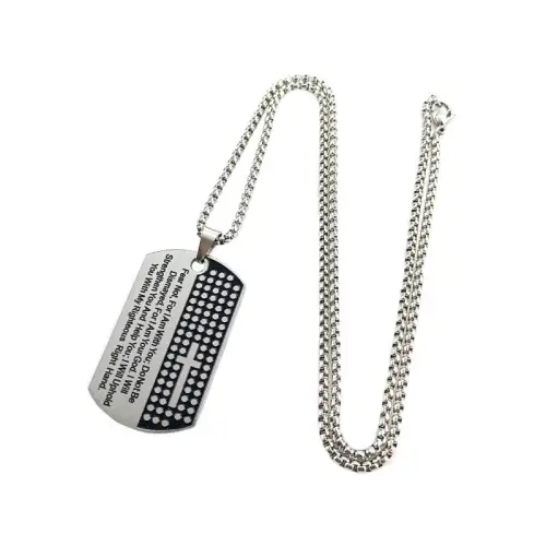 Round Cross Border Stainless Steel Cross Military Card Engraving Hip Hop Pearl Chain Necklace