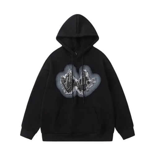 Chest Patch Decorative Solid Color Hooded Sweater