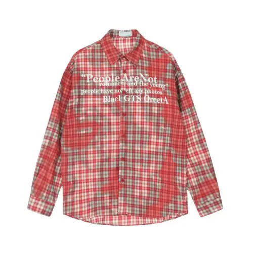 Vintage Street Trendy Plaid Letter Print Long Sleeve Shirt