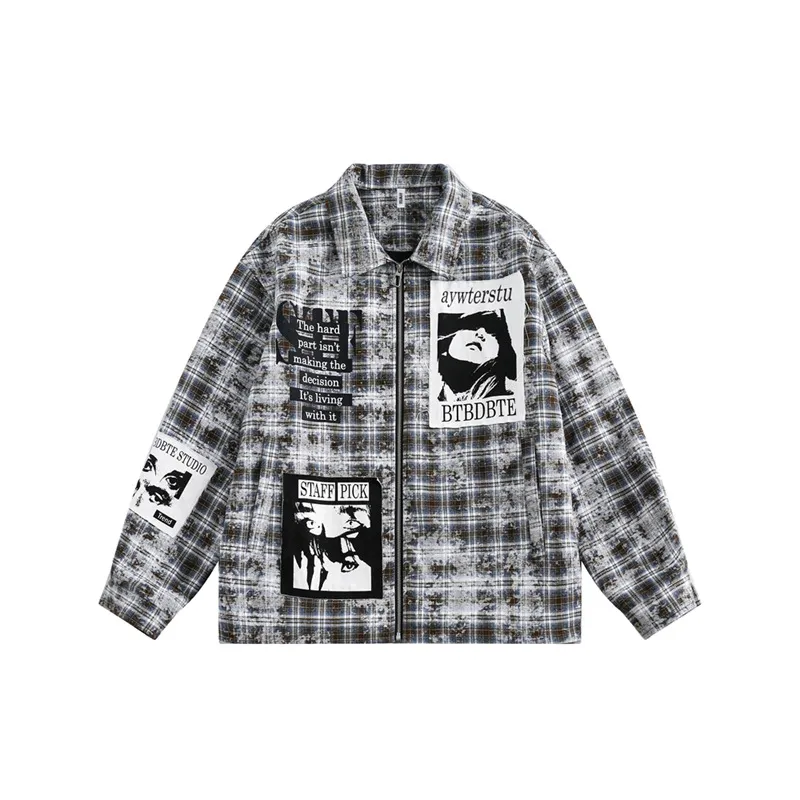 New Color matching Plaid Pic Lapel Jacket-0